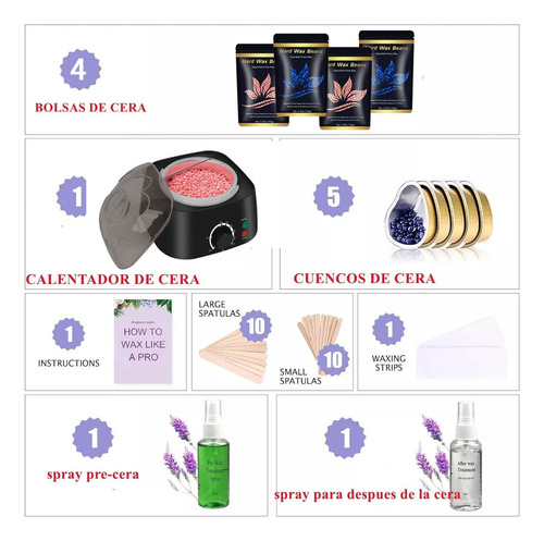 Kit Calentador De Cera Depilatoria Con Accesorios De Lujo