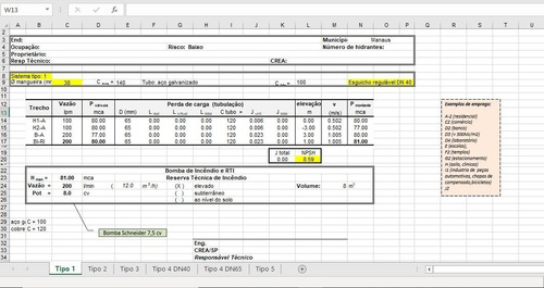 Planilha De Dimensionamento De Hidrantes - Envio Por E-mail