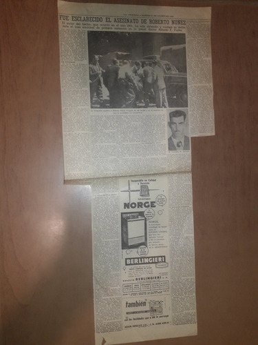 Clinpping Diario La Prensa 21 8 1956 Asesinato Roberto Nuñez