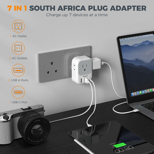 Adaptador De Enchufe Tessan Tipo M Con 4 Salidas De Corrient