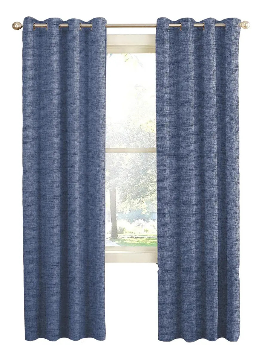 Cortina Blackout 100% Anti Luz, 2 Paños 140x220 Textura Lino Color Azul