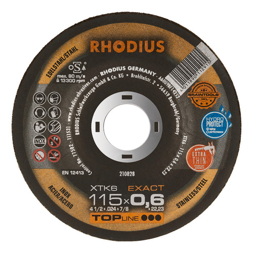 Disco De Corte Metal 4.5 0.6mm Xtk6 206162 Rhodius Alemanha