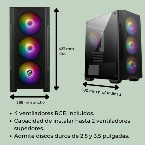 Gabinete Msi Mag Forge M100a Micro Atx Argb Acrilico Usb 3.2 Negro