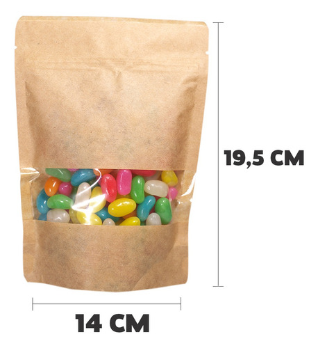 300 Saquinho Fecho Zip Stand Up Pouch 14x19,5 Kraft C/ Visor