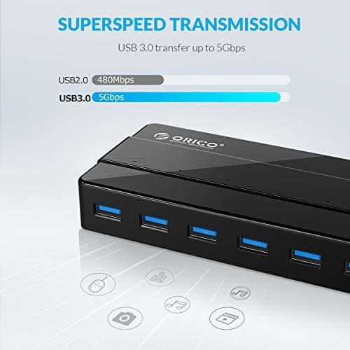 Hub Usb 3.0 Alimentado De 7 Puertos, Hub De Datos Usb Orico