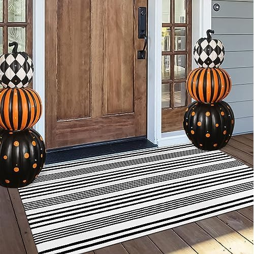 Alfombra Exterior Blanca Y Negra 2'x4.3', Tapetes De Pu...