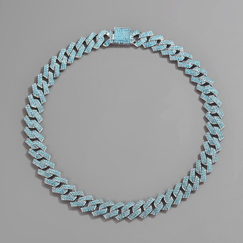 2025 Collar De Eslabones Cubanos De Cristal Azul Helado