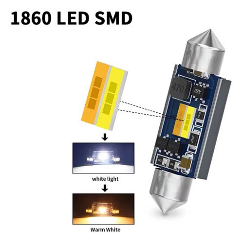 2 Focos Led Festoon Canbus C5w C10w, Csp 1860 Bi-color Cw/ww Festoon 41mm Blanco Cálido/blanco Frio