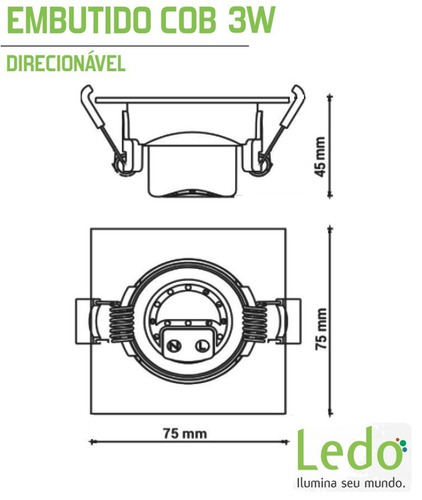 Kit 10 Embutido Spot Quadrado Led 3w Branco Frio - Ledo