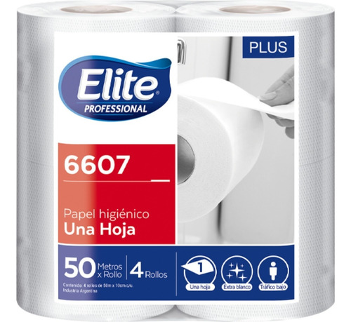 Papel Higiénico Elite Plus Simple Hoja 50 Mts. 4 X 12 (6607)