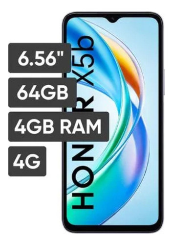 Celular Honor X5b, 4gb Ram, 64gb Rom, Dual Sim, Pantalla 6.56'', Conectividad 4g, Cámara Principal 50mp, Cámara Frontal 5mp, Negro