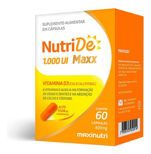 Nutride Vitamina D 1.000 Ui Com 60 Capsulas Maxinutri Sabor Sem sabor