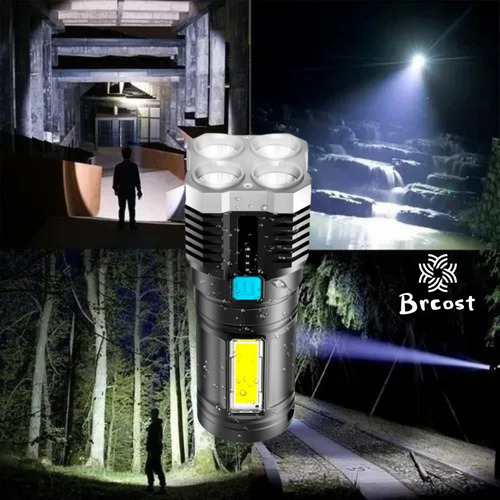 Lanterna 4 Núcleos Tática Recarregável Usb Potente Brcost Led Carro pesca luminária