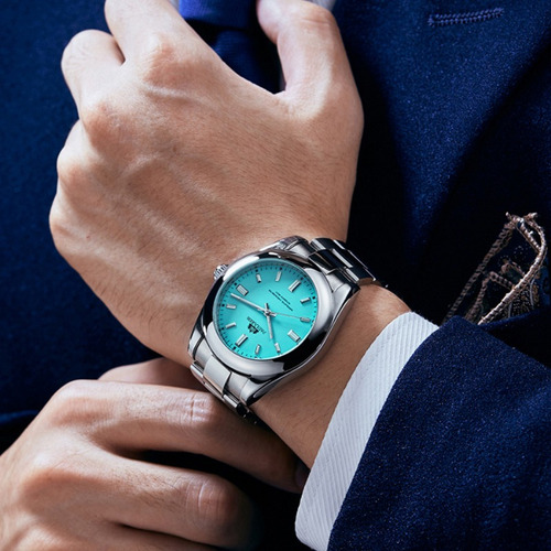 Reloj Luminoso Mecánico Automático Paulareis Para Hombre Color del fondo Cyan-Blue
