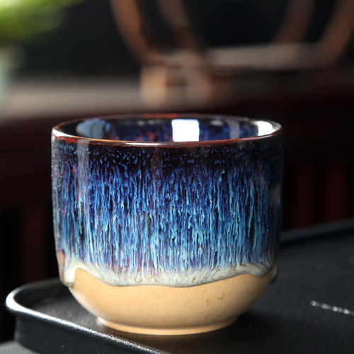 2 Ceramic Cups Handless 150ml, Sake Cup, Traditional Dark