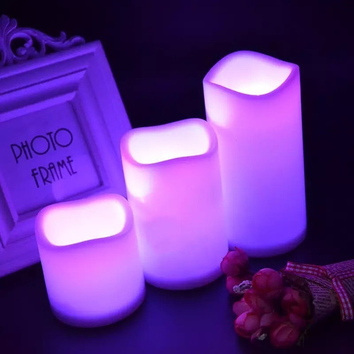 Imagen 6 de 9 de Pack 3 Velas Led Con Control Remoto Rgb A Pilas Decoracion