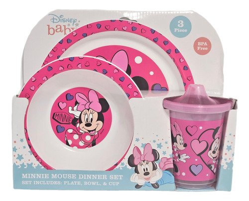 Minnie Mouse Vajilla Para Cena Plato, Bowl Y Taza 3pzas