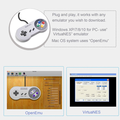 Kiwitata 2x Classic Snes Usb Controller Para Juegos Retro, S