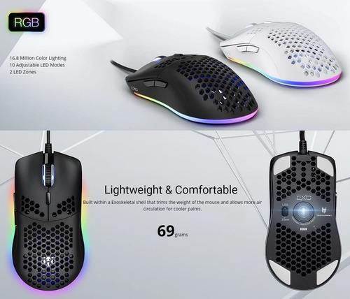 Imagen 8 de 10 de Mouse Gamer Tecware Panal Abeja Rgb Exo Lite 6400 Dpi Negro