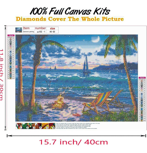 Kit Pintura Con Diamantes paisaje Playa Palmeras 30x40cm... 