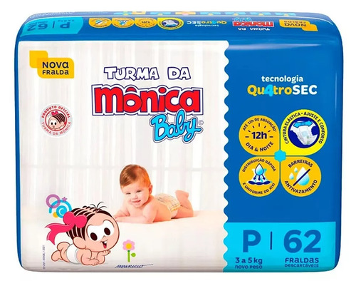 Turma da Mônica fraldas descartáveis baby com 62 unidades tamanho P 