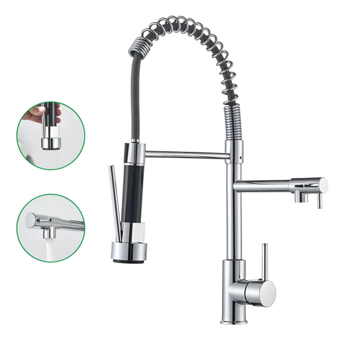 Torneira Gourmet Cozinha 50cm Metal Spray Duo Monocomando Acabamento Cromo Polido Espelhado Cor Cromado Winda