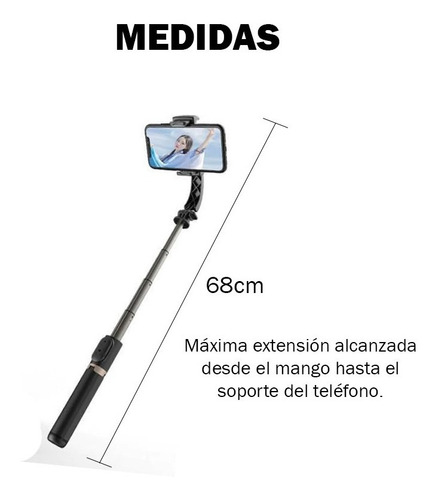 Imagen 8 de 10 de Palo Selfie Control Bluetooth Celular Tripode Regulable 68cm