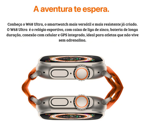 Smartwatch W68+ Microwear Ultra Max Series 8 Nfc Tela 2.02 Cor do bisel Metal Desenho da pulseira Silicone Oceano Laranja