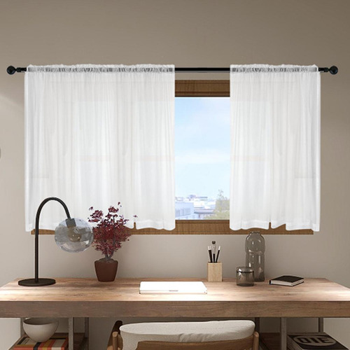 2 Piezas Blanca Sheers Rod Window Cortina Panel 39x79