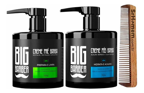 Kit Creme Pré E Pós Barba Hidratante Pente Duplo Big Barber