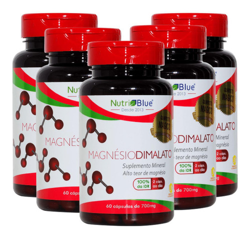 Magnesio Dimalato 700mg 60 Cápsulas Nutriblue Kit X5