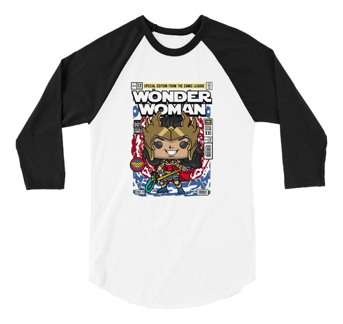 Playera Raglan 3/4 Mujer Maravilla Wonder Super Héroes Comic