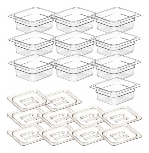 Kit De 10 Cubas Gastronômicas Com Tampa Acrilico 1/6 65mm Cor Trasparente