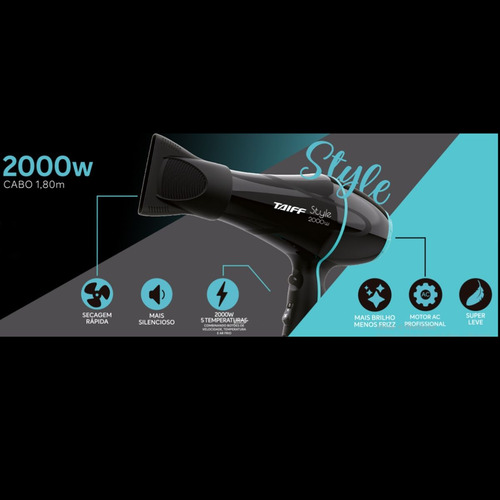 Secador Style 2000w Preto 220v - Linha Clássica Taiff