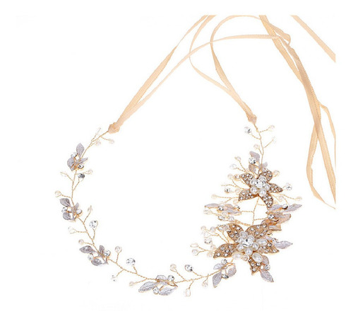 Tiara Tocado Novia Corona Perlas Flores Xv Boda Nupcial
