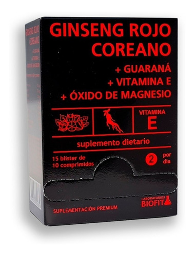 Ginseng Rojo Coreano + Guaraná, Vitamina E 150comp Biofit