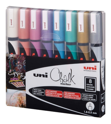 Marcador Uni Chalk Metalizados X 8 Tiza Liquida 1.8 A 2.5 Mm