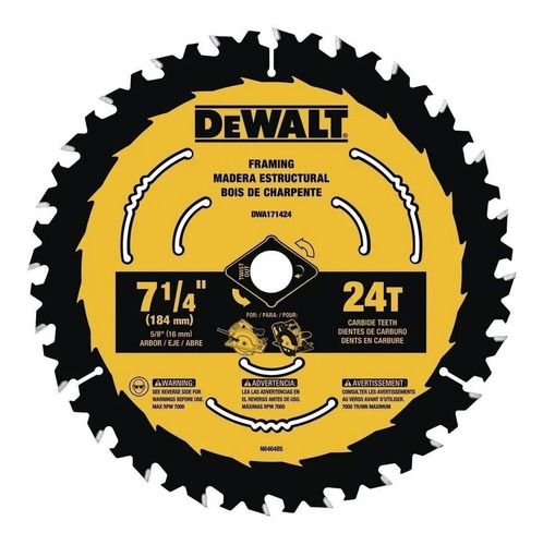 Hoja De Sierra Circular 7 1/4 Dewalt Dwa171424 24 Dientes