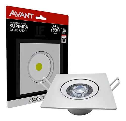 Kit 10 Spot Led Cob Embutir Quadrado 12w Supimpa Avant 6500k Estrutura Branco