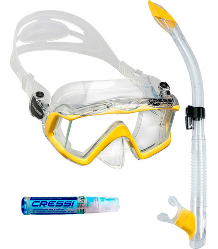 Kit De Mergulho Cressi Pano 3+snorkel Tao Semi Dry+anti Fog Cor Transparente/Amarelo