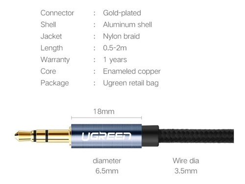 Imagen 7 de 8 de Cable Aux Auxiliar Ugreen 3.5mm Jack Macho Macho 3 Metros