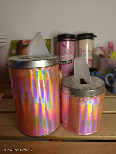 Kit Mate Yerbero Azucarero Set Latas Yerba Y Azucar Outlet Metalizado Rosa Outlet