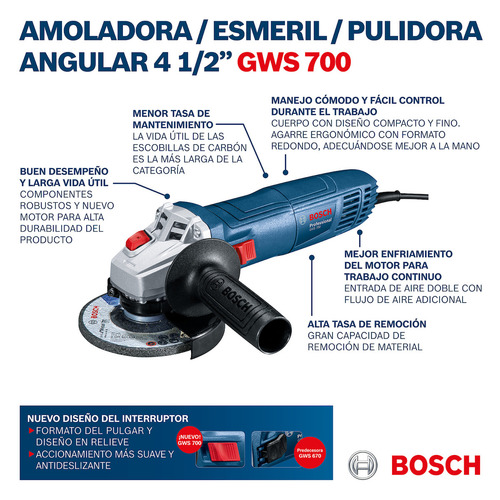 Imagen 10 de 11 de Esmeril Angular Bosch Professional GWS 700 4 1/2" 710 W 115mm 220V