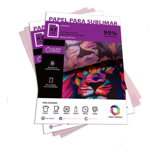 Papel Sublimacion A3 Premium Secado Rapido 100gr Para Epson