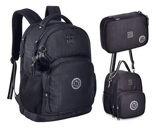 comprar Kit Mochila 19p Lanch E Estojo Rebecca Bonbon Preto Rb24579