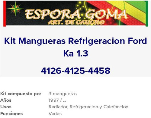 Kit Mangueras Refrigeracion Ford Ka A Pedido Del Cliente