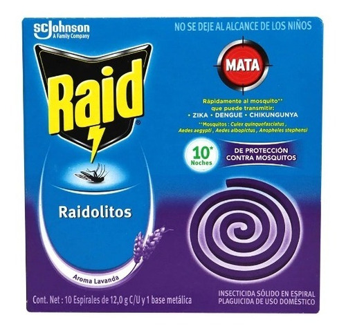 Insecticida Raid Raidolitos En Espiral Aroma Lavanda 10 Pzas