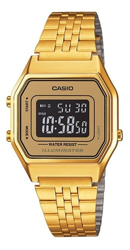 Modelo de relógio digital da marca Casio: par de cores douradas LA680wga9bdf