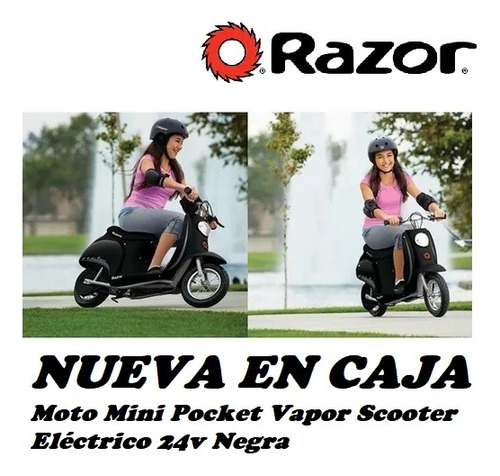 Scooter Infantil Pocket Vapor Negra Mini Moto 24 V En Caja