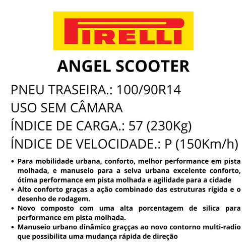 Pneu Moto 100/90-14 Tras Pirelli Angel Scooter S/câmara